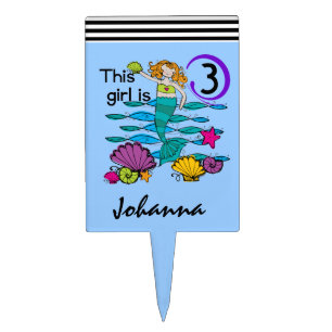 Custom Mermaid 3rd Birthday Cake Topper