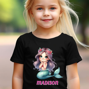 Custom Mermaid Girls Name Black T-Shirt