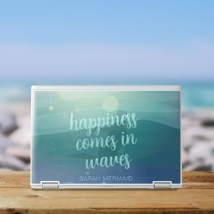 Custom Mermaid Happiness Quote Name Teal Ocean HP Laptop Skin