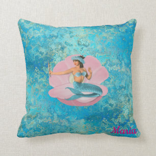 Custom, Mermaid in a Shell. Throw Pillow