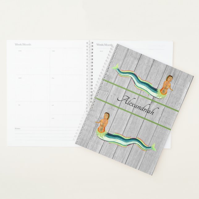 Custom Mermaid Lobster gray wood Coastal decor Planner (Display)