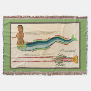Custom Mermaid Lobster Green Coastal decor Throw Blanket