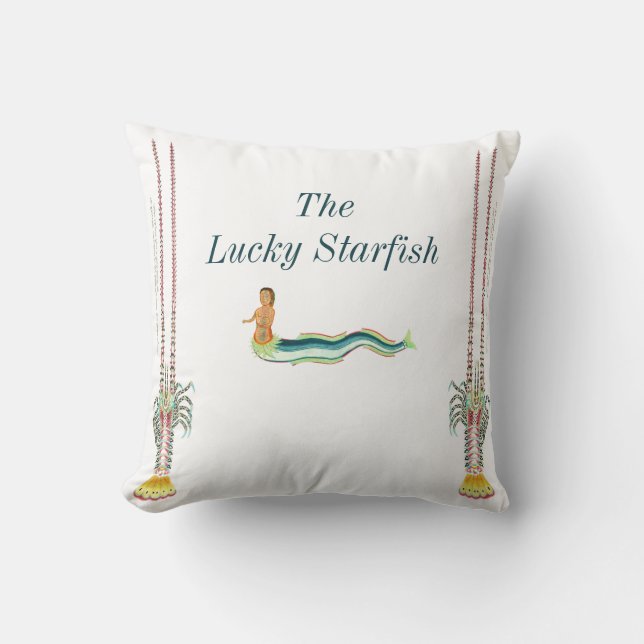 Custom Mermaid lobster  Nautical  Watercolor Throw Pillow (Front)