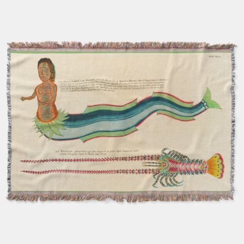 Custom Mermaid Lobster Navy Coastal decor Throw Blanket