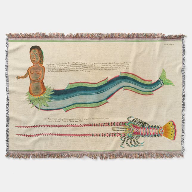 Custom Mermaid Lobster Navy Coastal decor Throw Blanket (Front)