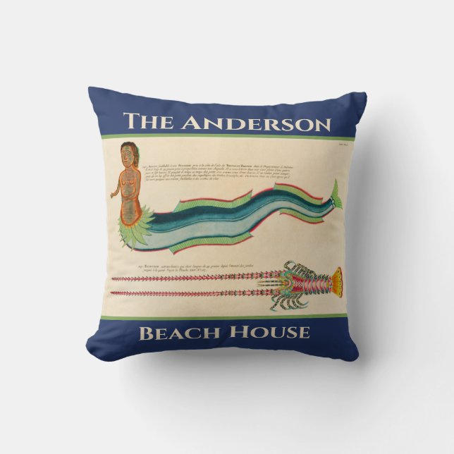 Custom Mermaid Lobster Navy Coastal decor Throw Pillow (Front)