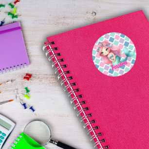 Custom Mermaid pink pattern Classic Round Sticker