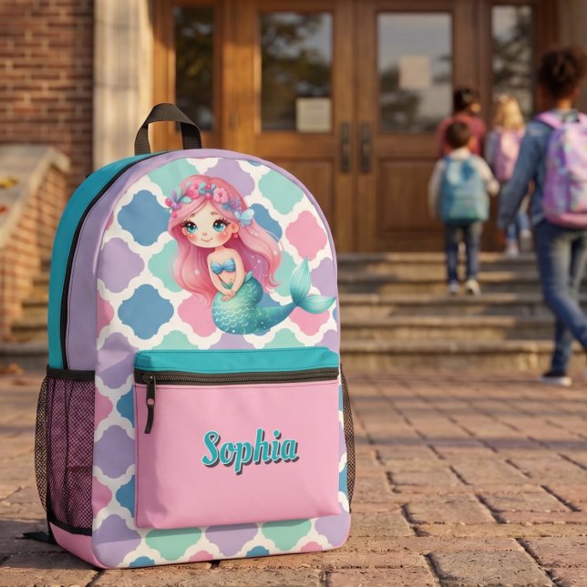 Custom Mermaid pink pattern  Printed Backpack (Creator Uploaded)