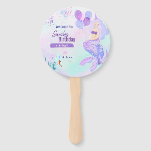 custom mermaid theme birthday girl purple  hand fan