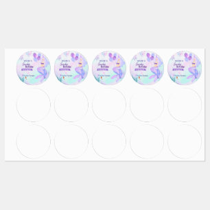 custom mermaid theme birthday girl purple  kids' labels