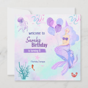 custom mermaid theme birthday girl purple  save the date