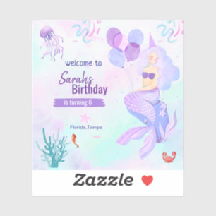 custom mermaid theme birthday girl purple  sticker