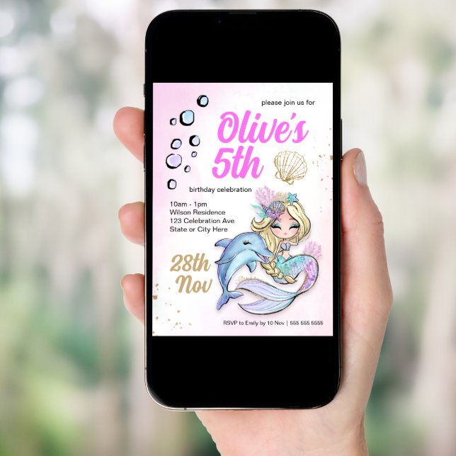 Custom Mermaid Under the Sea Birthday Wavy Edge Invitation (Front Digital)