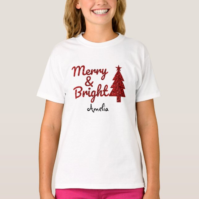 Custom Merry and Bright Christmas T-Shirt (Front)
