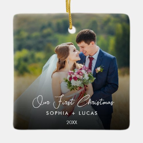 Custom Merry and Married Photo Ceramic Ornament