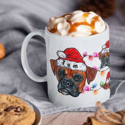Custom Merry Christmas Boxer Wearing Santa Hat Coffee Mug