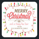 Custom Merry Christmas Bright Lights Sticker<br><div class="desc">Cute modern Merry Christmas & Happy New Year Ornament Sticker with trendy typography framed with a colorful and bright christmas light frame.</div>