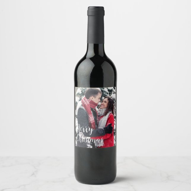 custom merry christmas , custom photo wine label  (Front)