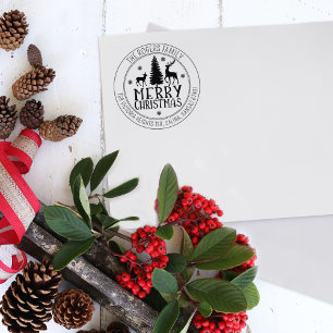 Custom Merry Christmas Deer Return Address Rubber Stamp
