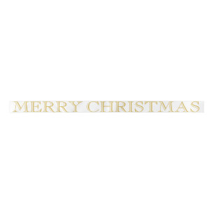 Custom Merry Christmas Elegant White Gold  Satin Ribbon