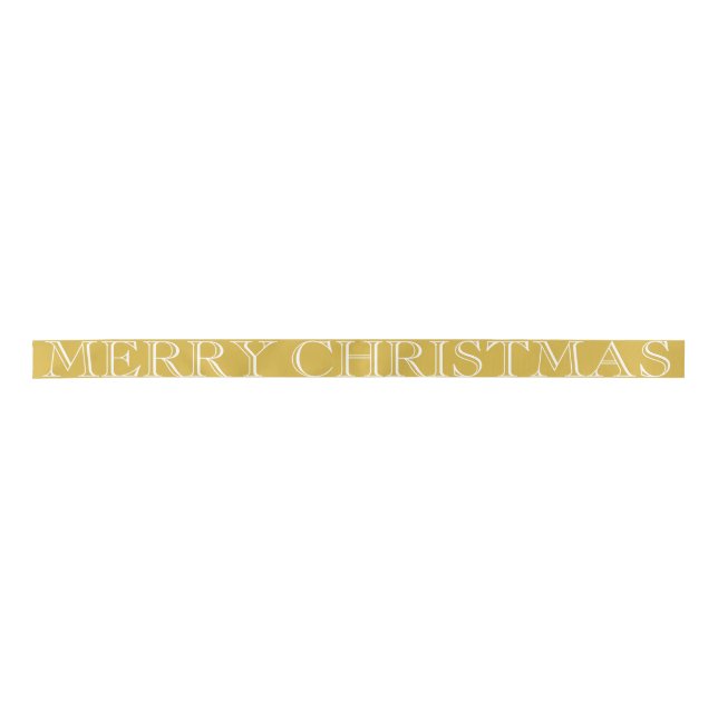 Custom Merry Christmas Elegant White Gold Satin Ribbon (Front)