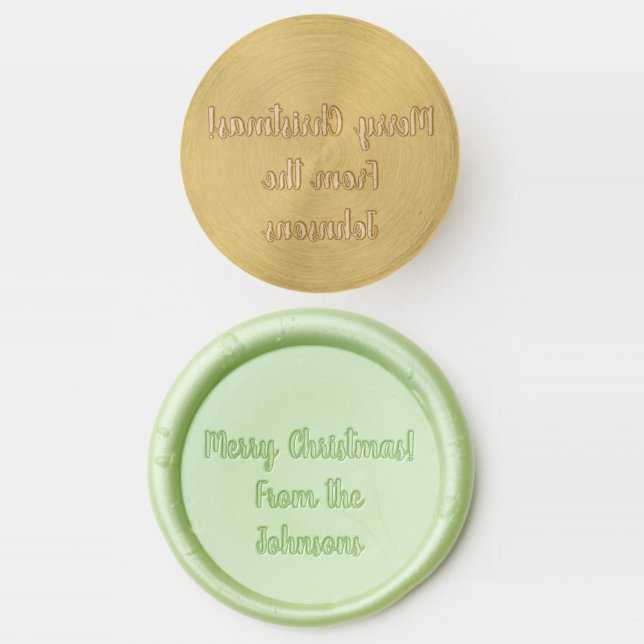 Custom Merry Christmas Family Name Green Wax Seal Stamp (Stamped)