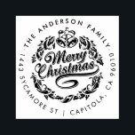 Custom Merry Christmas Family Name Return Address Rubber Stamp<br><div class="desc">Create Your Own Custom Merry Christmas Family Name Return Address rubber stamp using this festive template by Rubber Stamps. Add a Christmas touch to all your cards this year, featuring "Merry Christmas" in an elegant script font and a Christmas wreath, surrounded by your family name and return address details, this...</div>