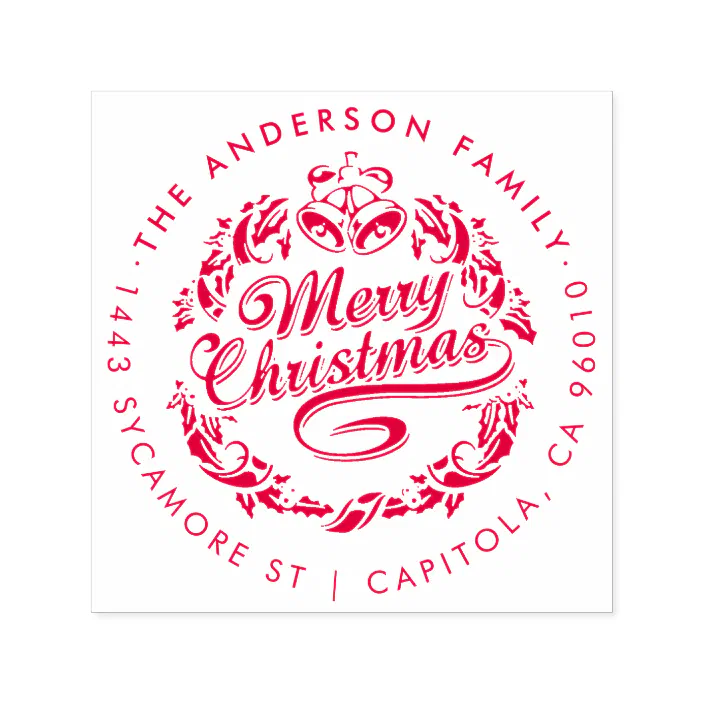 Christmas Designer Custom Round Return Address Family Name Self Ink Stamp 
