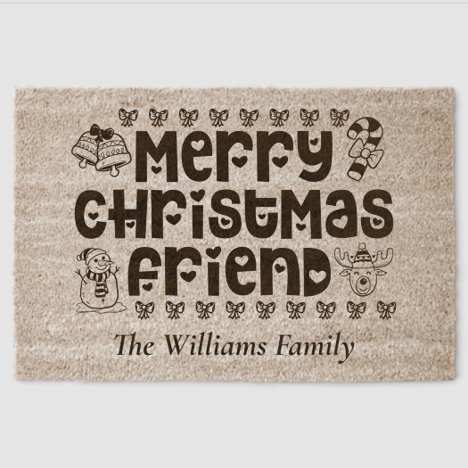 Custom Merry Christmas Friend Snowman Holiday Coir