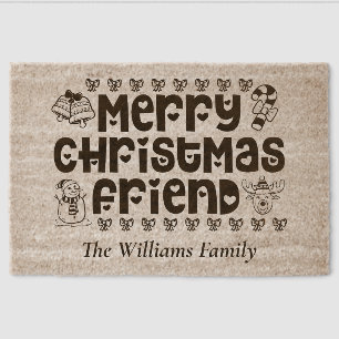 Custom Merry Christmas Friend Snowman Holiday Coir Fiber Doormat