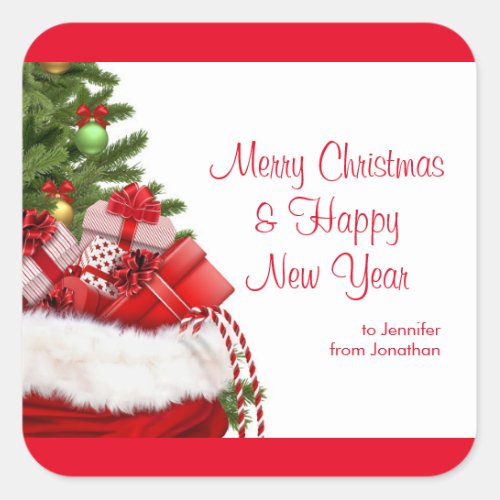 Custom Merry Christmas Happy New Year Text Names Square Sticker