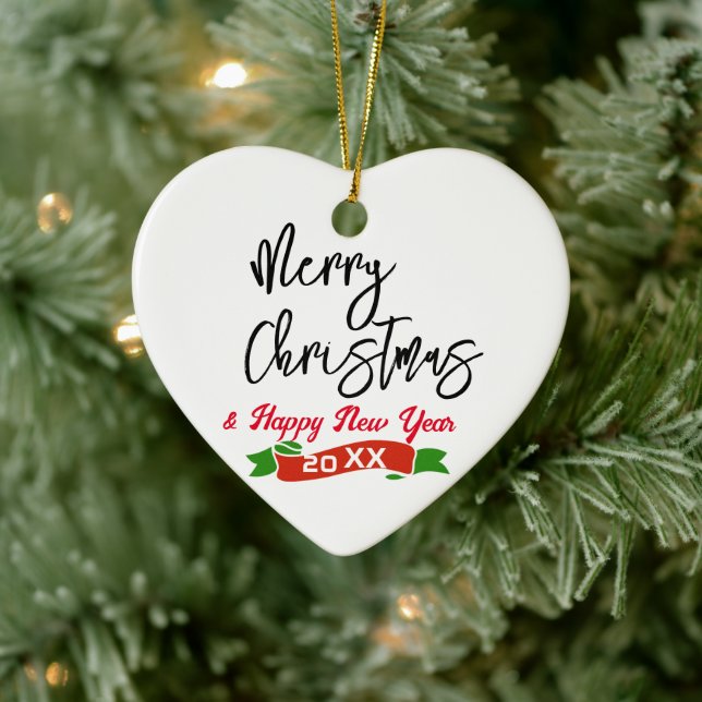 Custom Merry Christmas Heart Shaped  Ceramic Ornament (Tree)