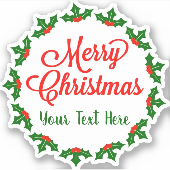 Custom Merry Christmas Holly Berry  Kiss-Cut Sticker (Front)