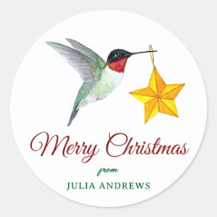 Custom Merry Christmas Hummingbird  Classic Round Sticker
