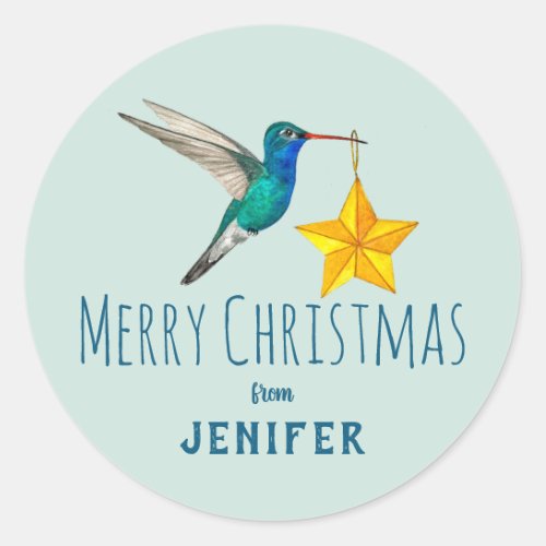 Custom Merry Christmas Hummingbird  Classic Round Sticker