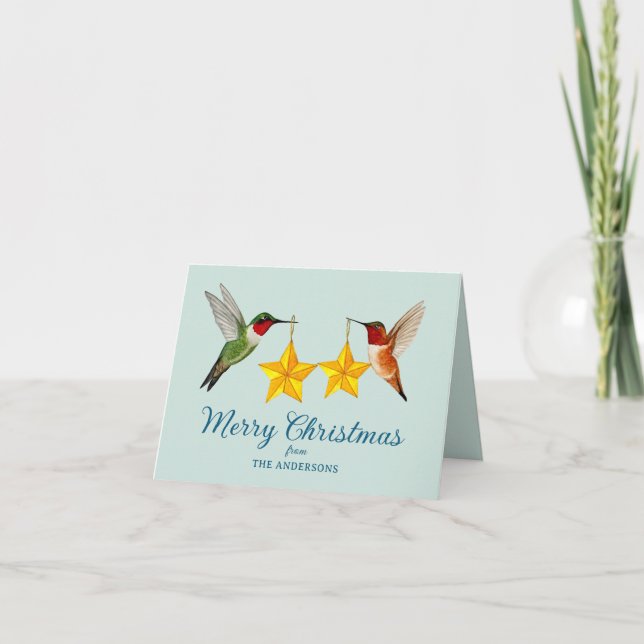 Custom Merry Christmas Hummingbird Holiday Card (Front)