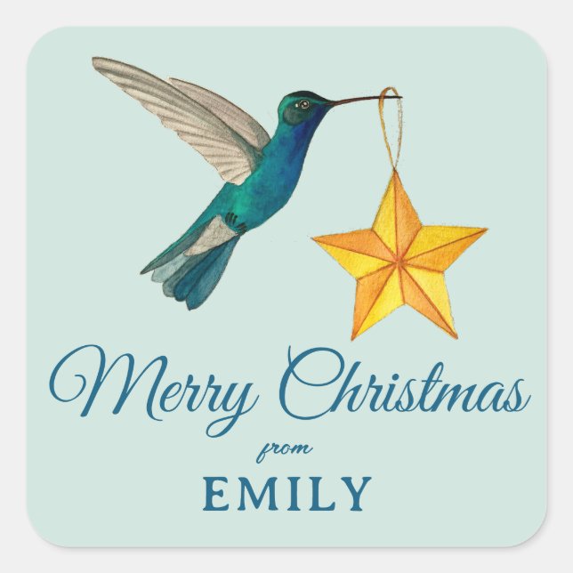 Custom Merry Christmas Hummingbird Square Sticker (Front)