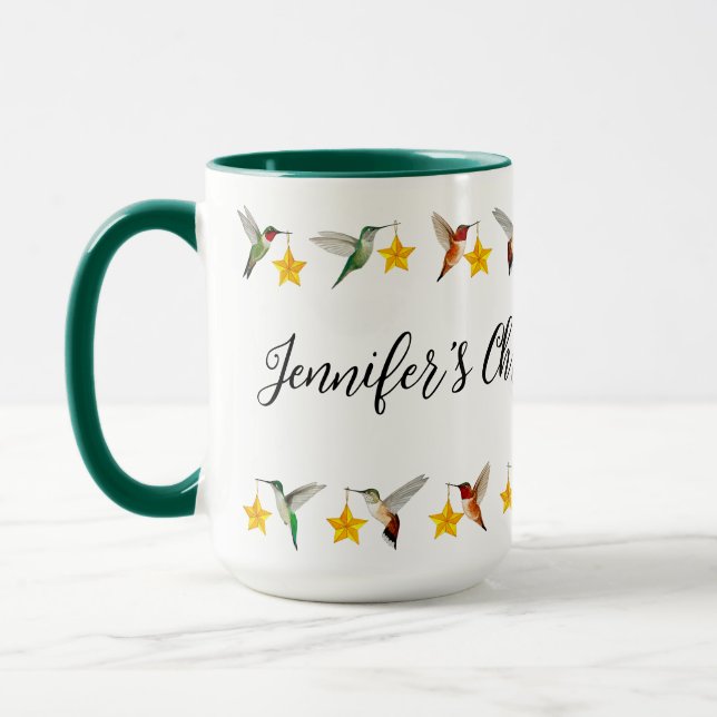 Custom Merry Christmas Hummingbirds Mug (Left)