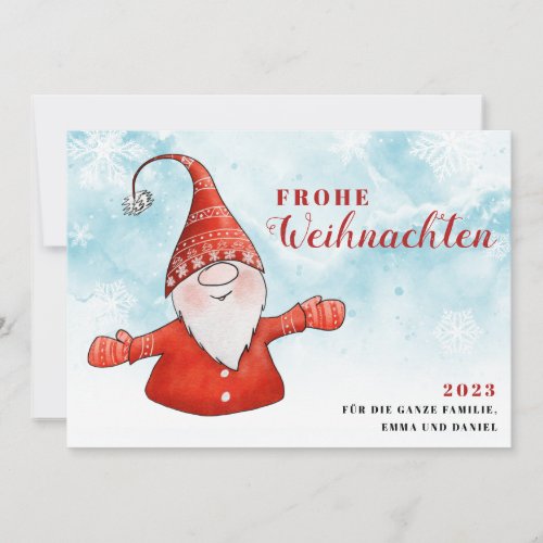 Custom Merry Christmas in German Cute Gnome Holiday Card