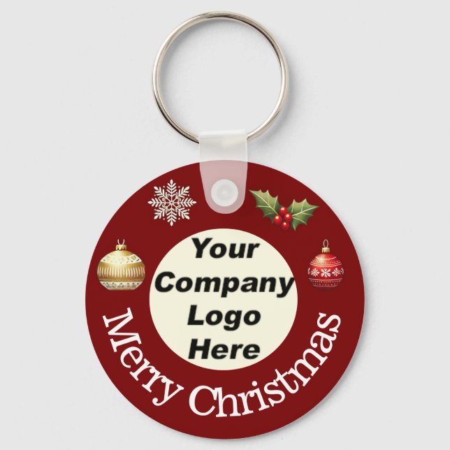 Custom Merry Christmas Keychain with Company Logo (Front)