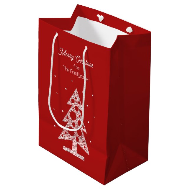 Custom Merry Christmas Line Art Tree Medium Gift Bag (Front Angled)