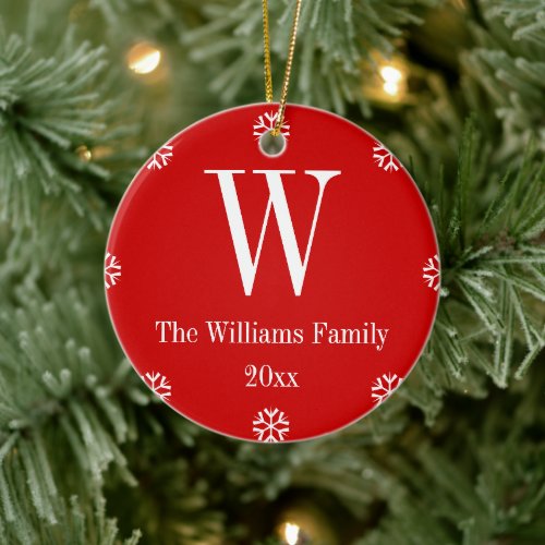 Custom Merry Christmas Monogram Family Name Year Ceramic Ornament