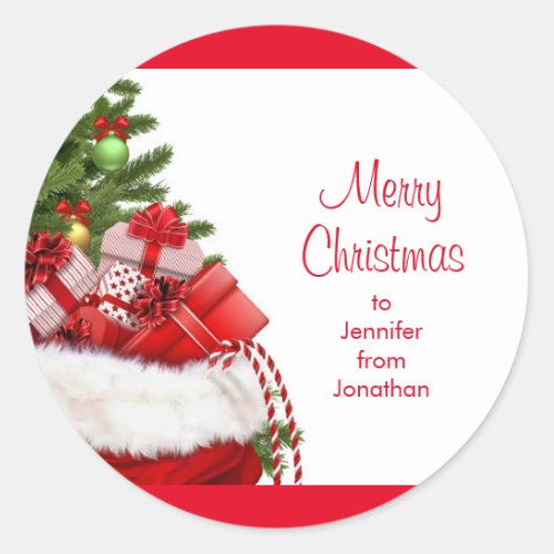 Custom Merry Christmas Names Text Tree Template Classic Round Sticker