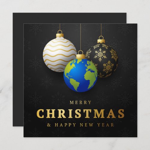 Custom Merry Christmas New Year Earth Baubles Holiday Card