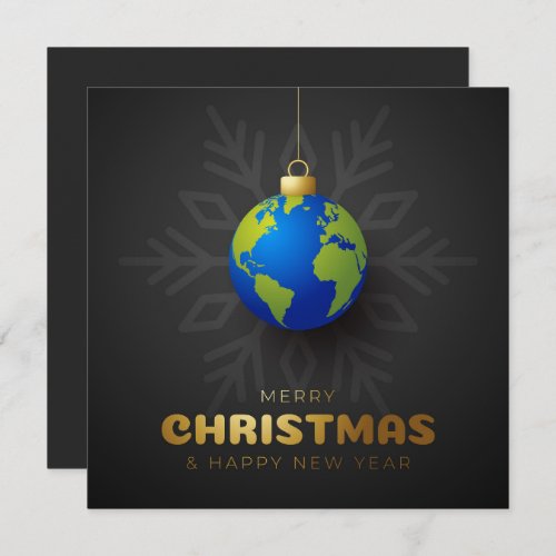 Custom Merry Christmas New Year Earth Snowflake Holiday Card