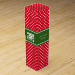 Custom Merry Christmas party favor wine gift box<br><div class="desc">Custom Merry Christmas party favor wine gift box with polka dots pattern. Stylish design with custom greetings,  wishes and name. Chic typography template. Classy Holiday present and party favors for employees,  friends,  family,  worker,  coworker etc. Green and red colors with holly leaves decorations. Red and white polkdots background.</div>