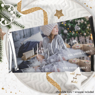 Custom, Merry Christmas Photo Overlay Chocolate    Hershey Bar Favors