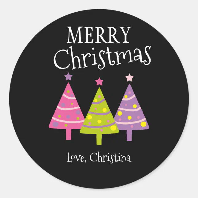 Custom Merry Christmas Pink Trees Classic Round Sticker Zazzle