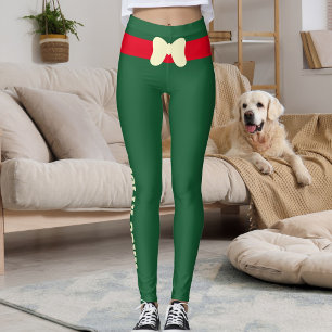 Custom Merry Christmas Red Ivory Bow Hunter Green Leggings