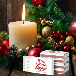 Custom Merry Christmas Red Ribbon Bow Party Matchboxes